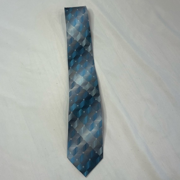Vintage Pierre Cardin Necktie Tie Classic Size Blue/Silver/Black Geometric Sill - Picture 1 of 8